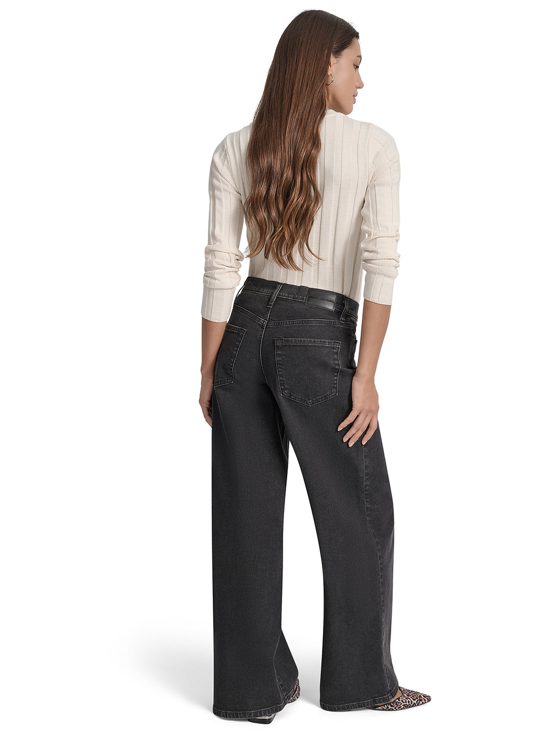 DKNY Women Black Flared Washed Jeans