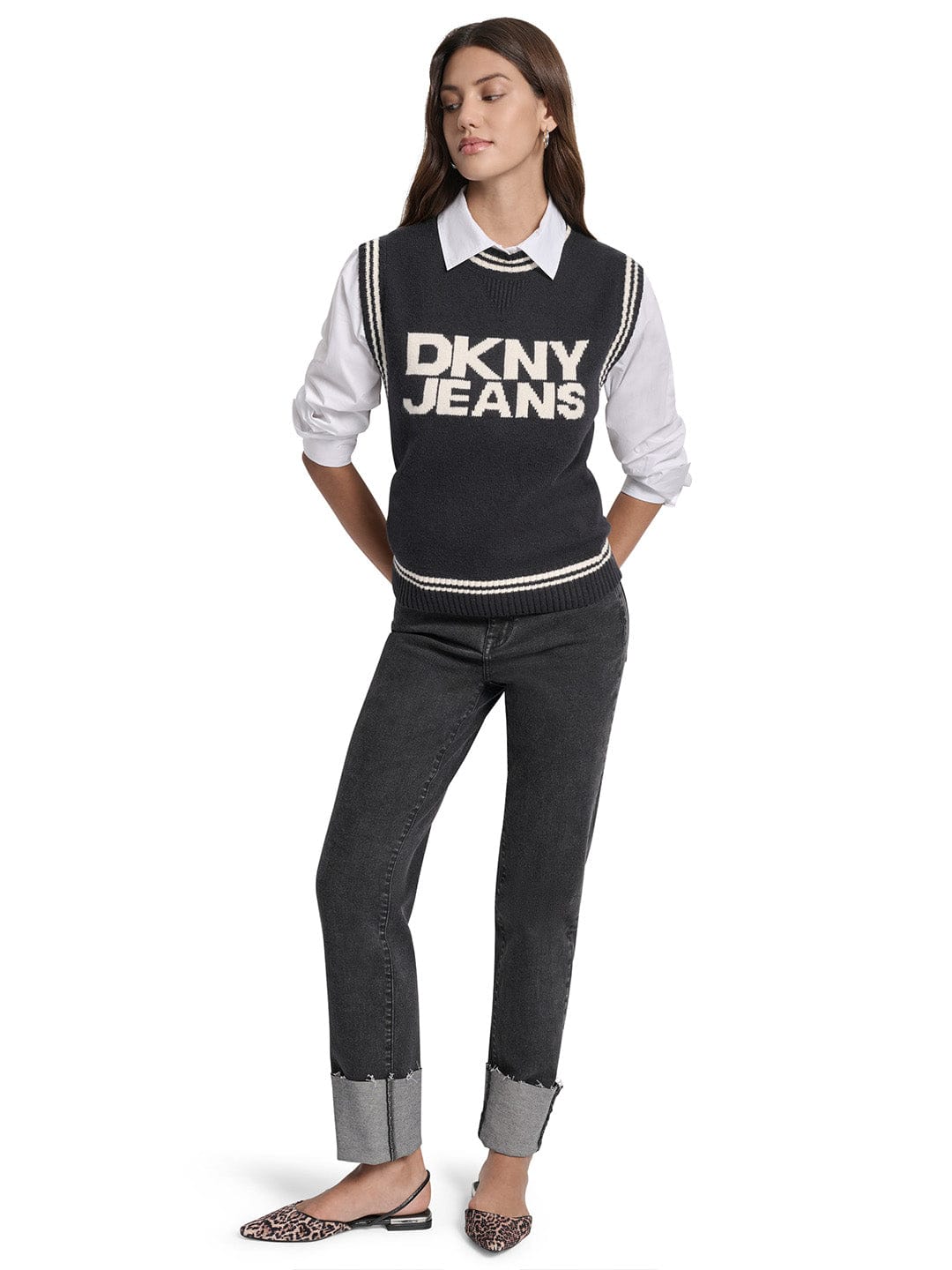DKNY Women Black Solid Round Neck Sweater