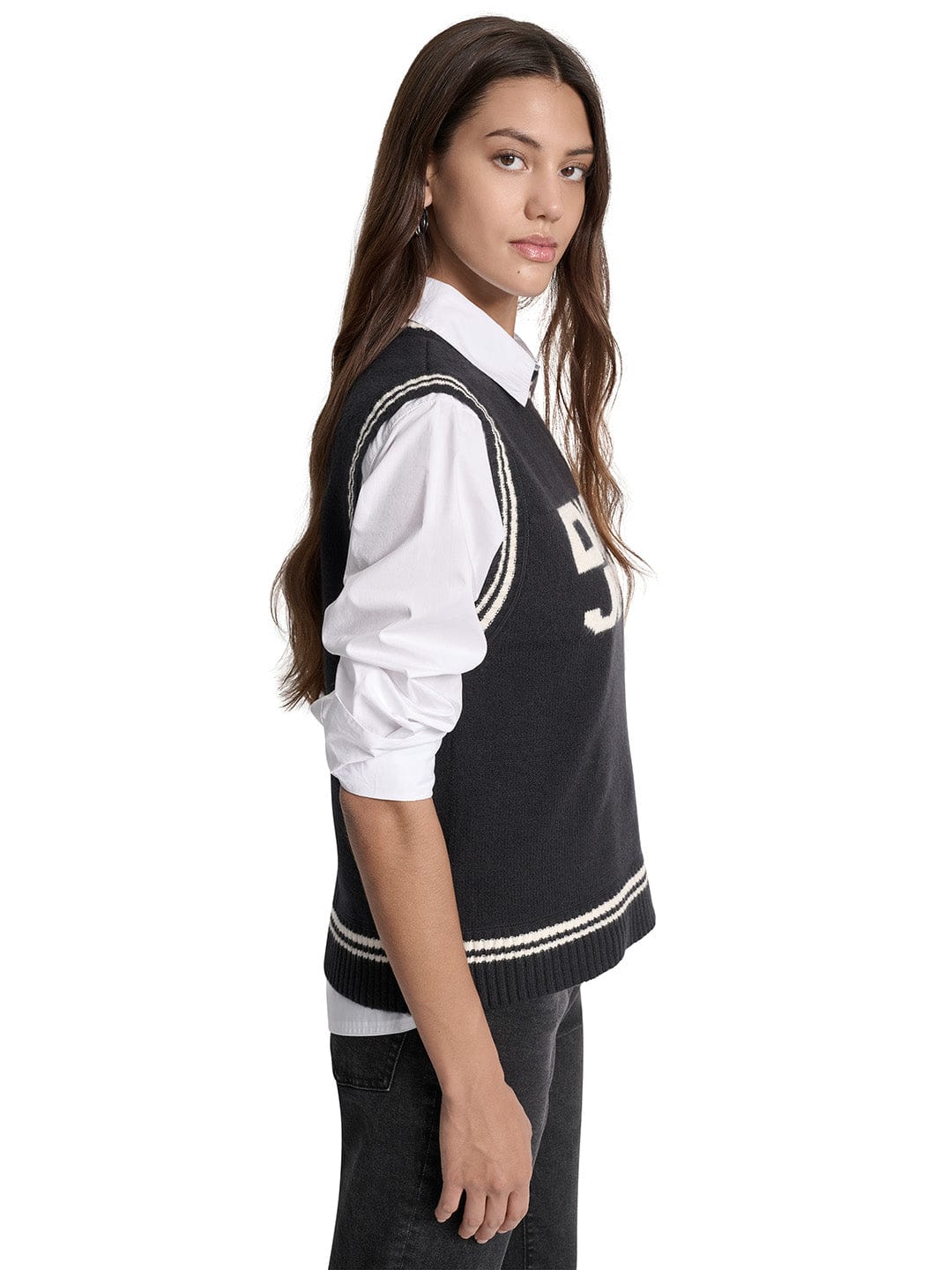 DKNY Women Black Solid Round Neck Sweater