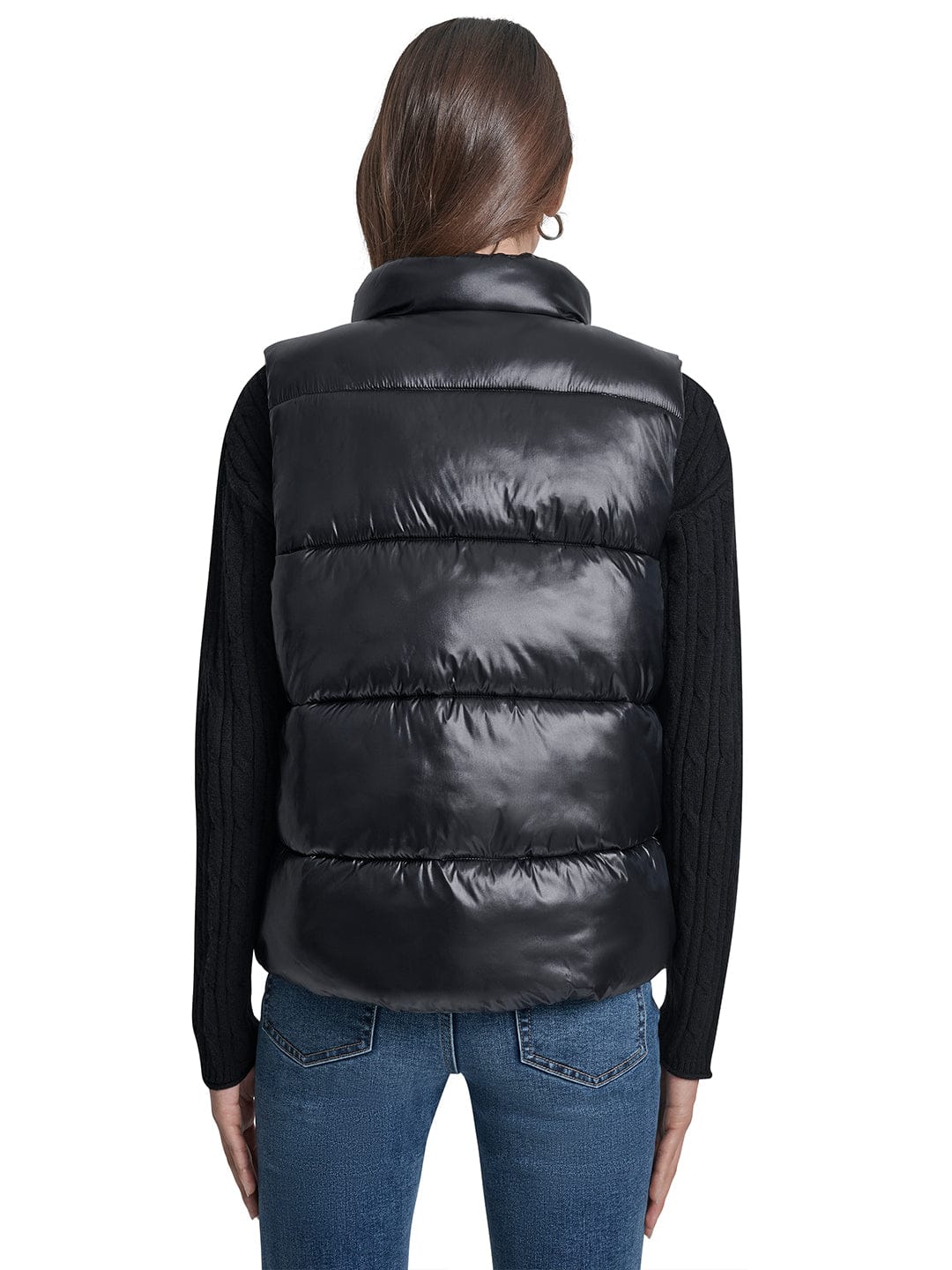 DKNY Women Black Solid Stand Collar Jacket