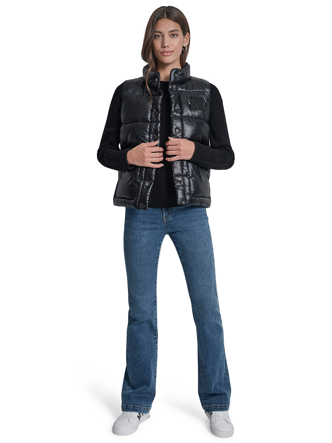 DKNY Women Black Solid Stand Collar Jacket