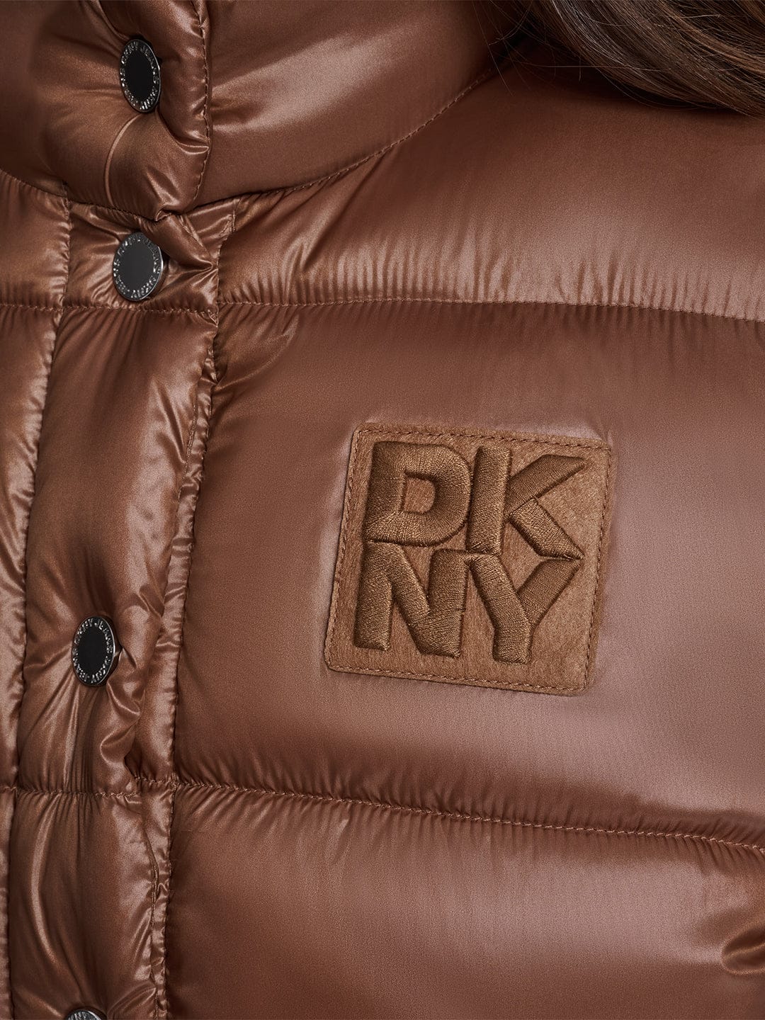 DKNY Women Brown Solid Stand Collar Jacket