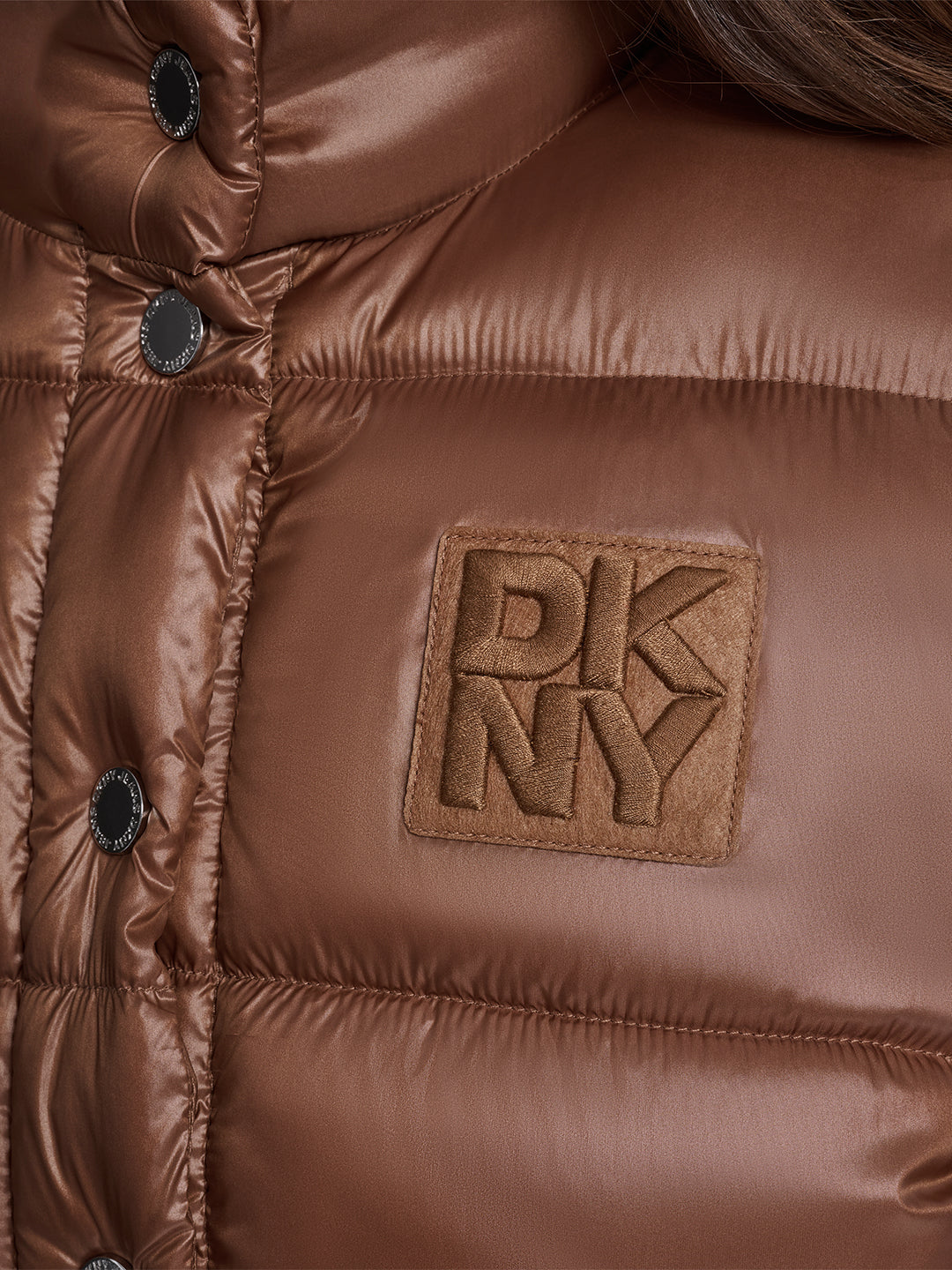 DKNY Women Brown Solid Stand Collar Jacket