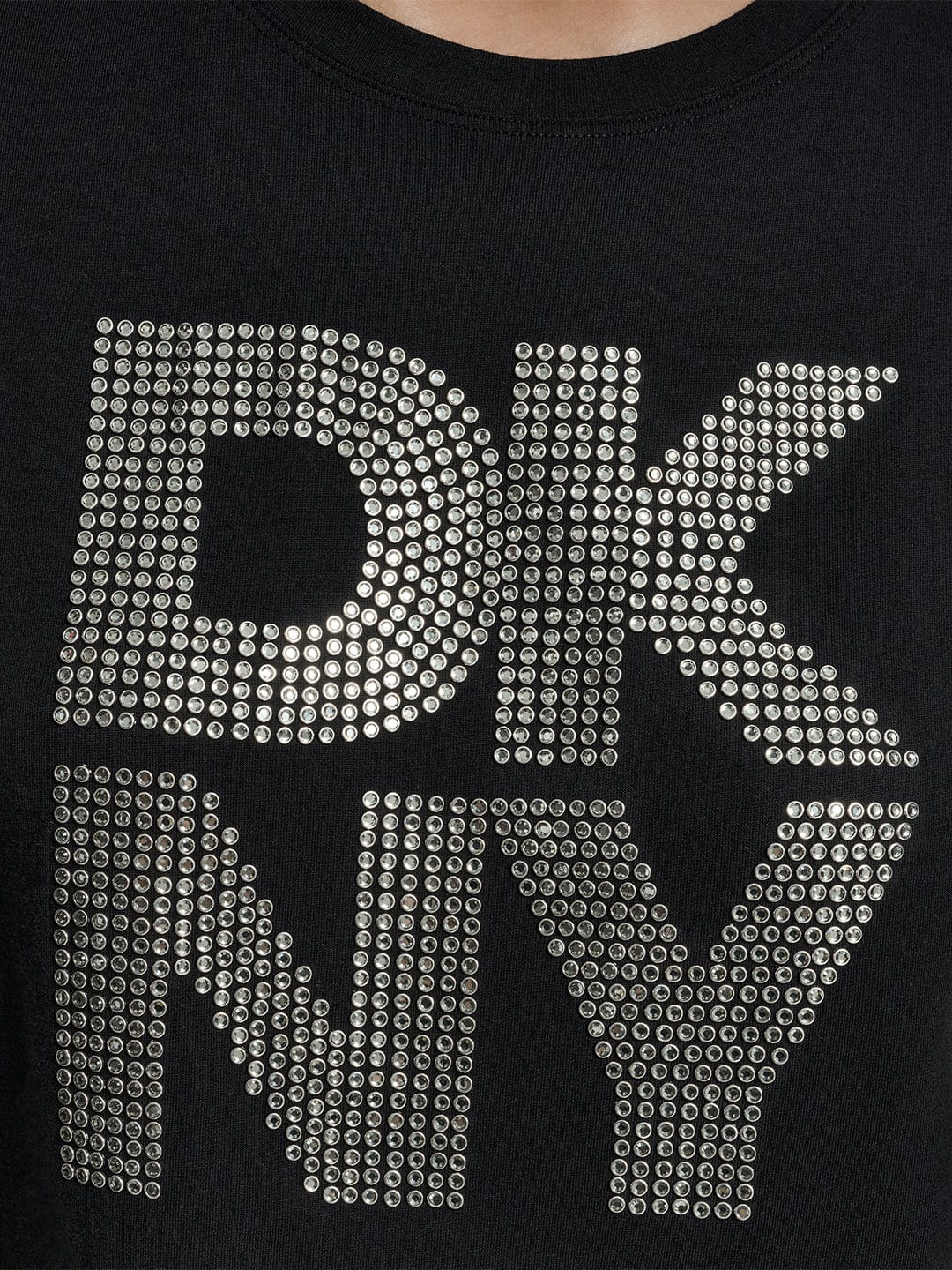 DKNY Women Black Embellished Round Neck Tshirt