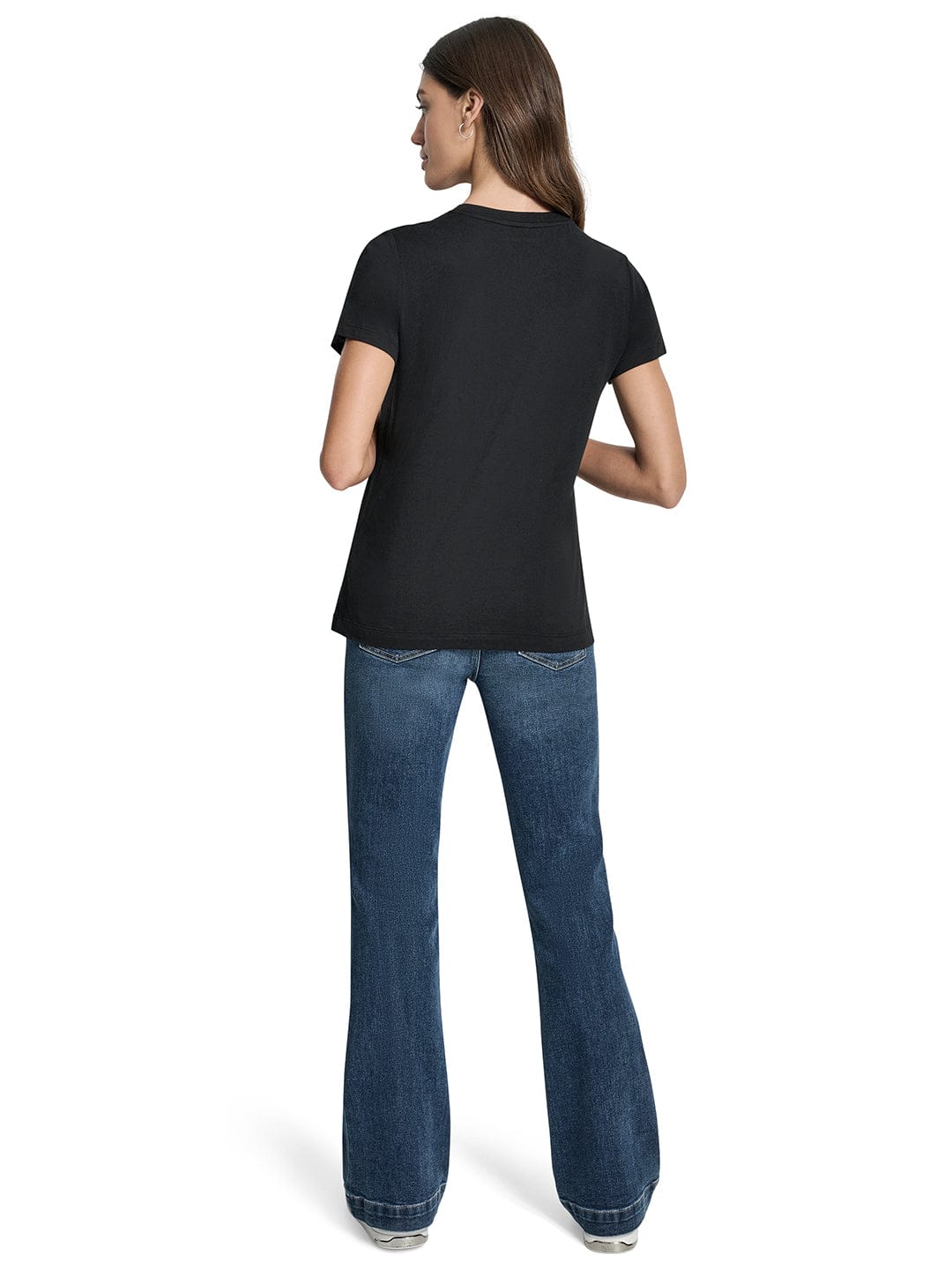 DKNY Women Black Embellished Round Neck Tshirt