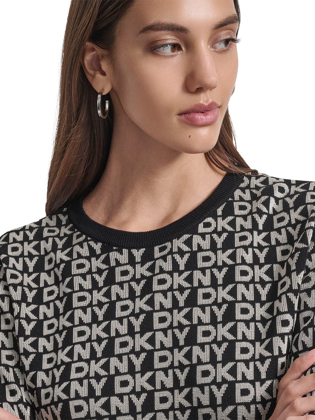 DKNY Women Black Printed Round Neck Sweater