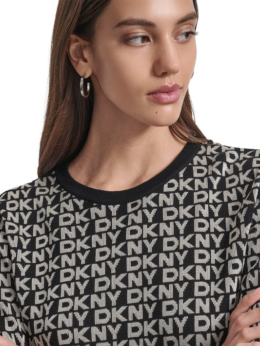 DKNY Women Black Printed Round Neck Sweater