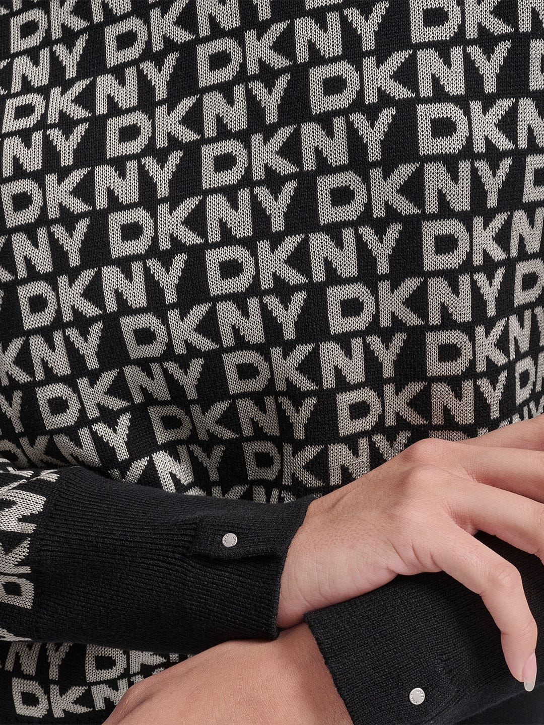 DKNY Women Black Printed Round Neck Sweater