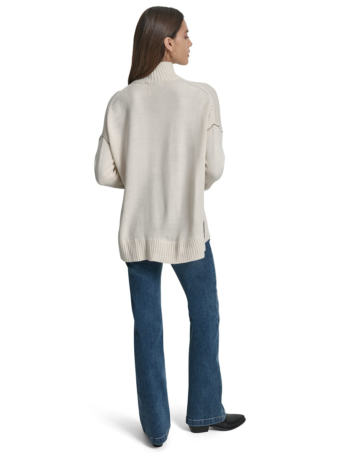 DKNY Women Beige Solid Turtle Neck Sweater