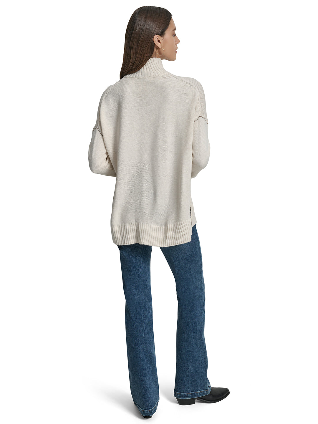 DKNY Women Beige Solid Turtle Neck Sweater