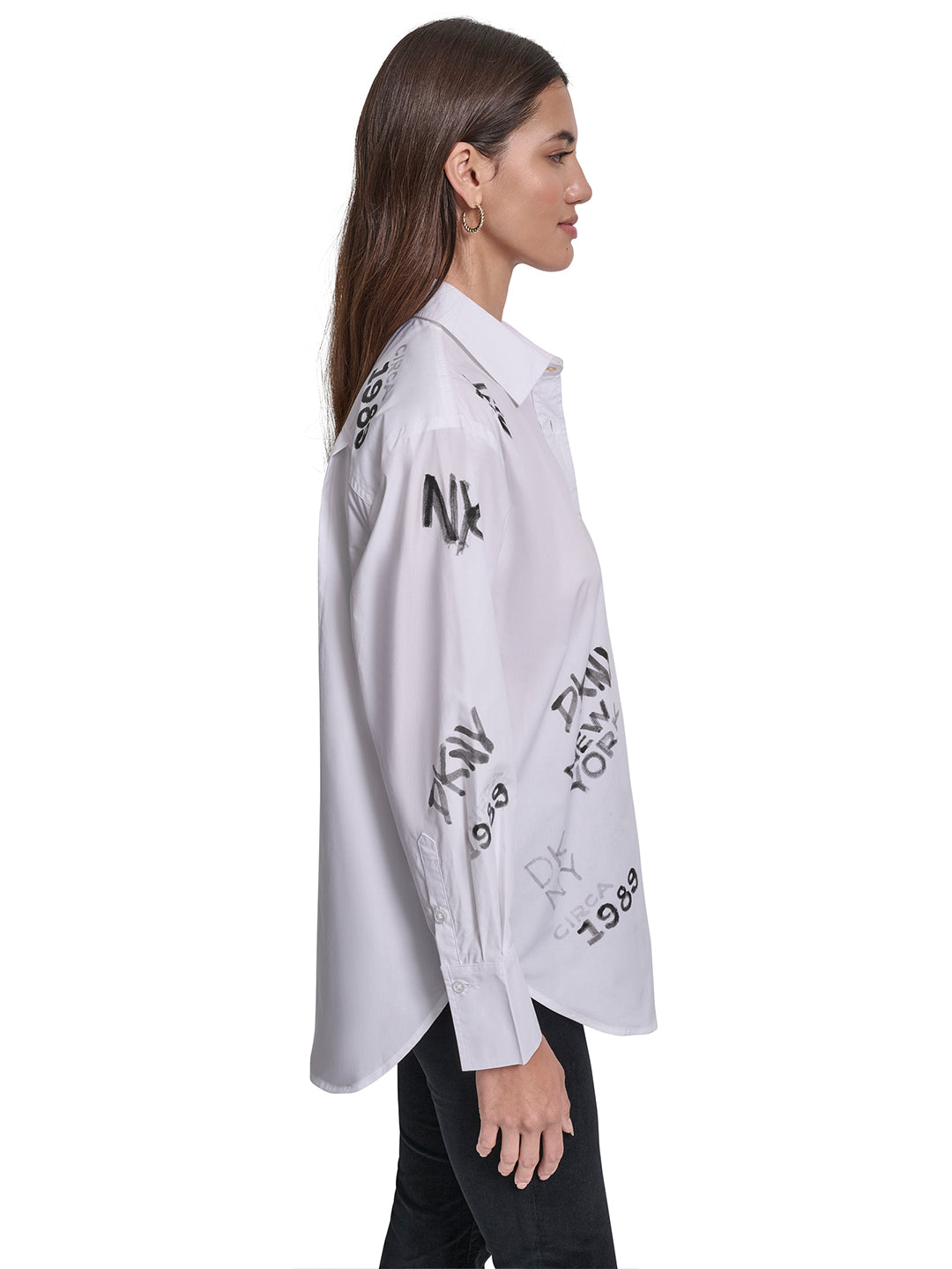 DKNY Women White Placement Print Collar Shirt