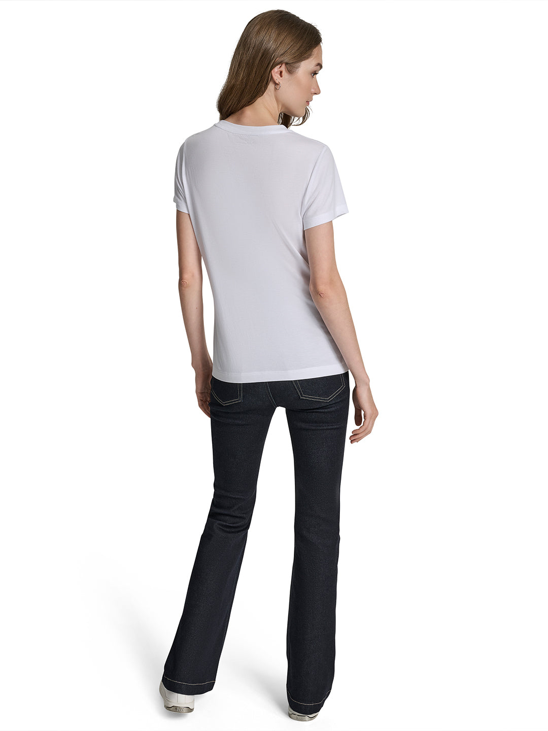 DKNY Women Cream Embroidered Round Neck Tshirt