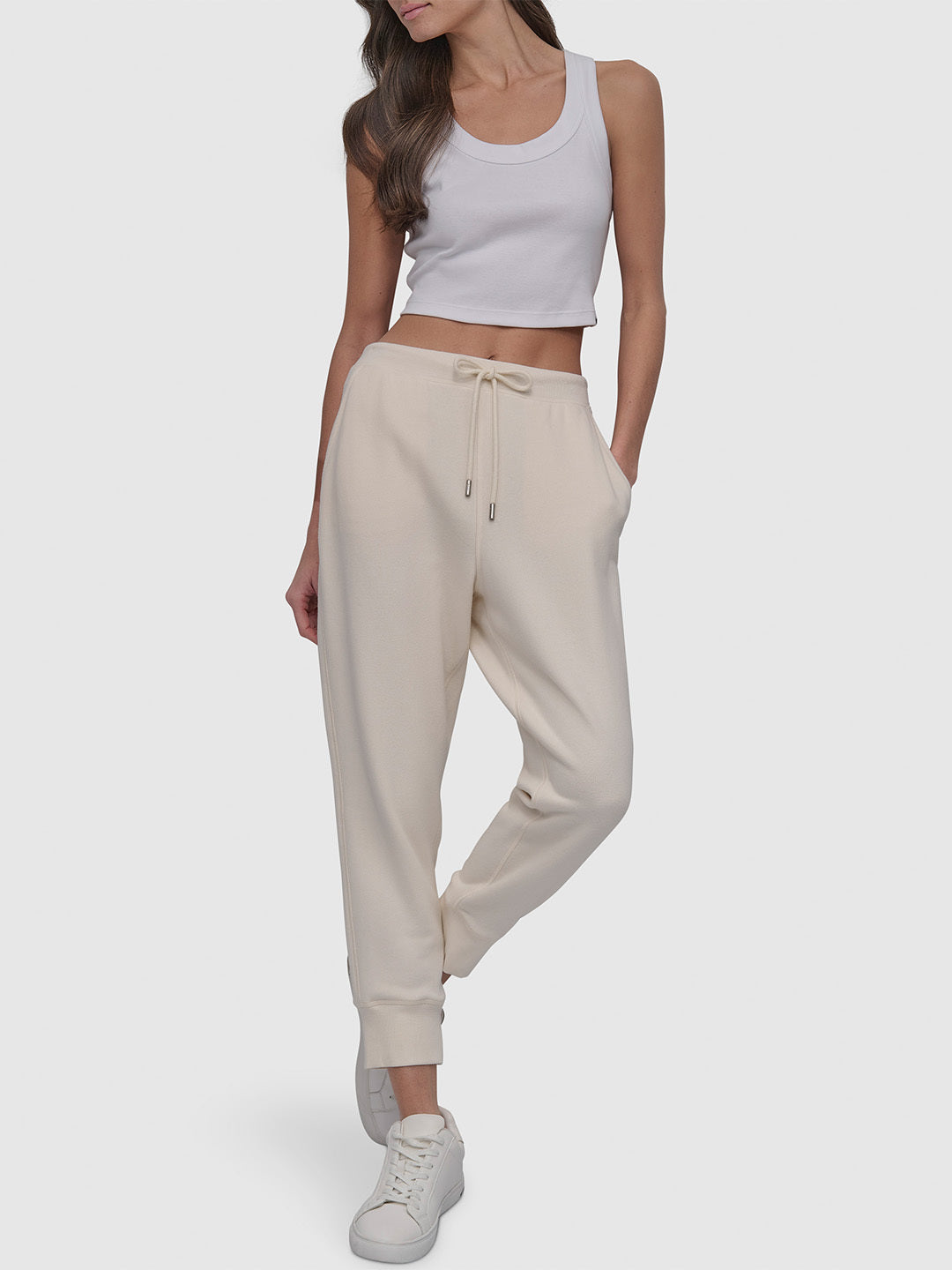 DKNY Women Cream Jogger Fit Solid Trouser