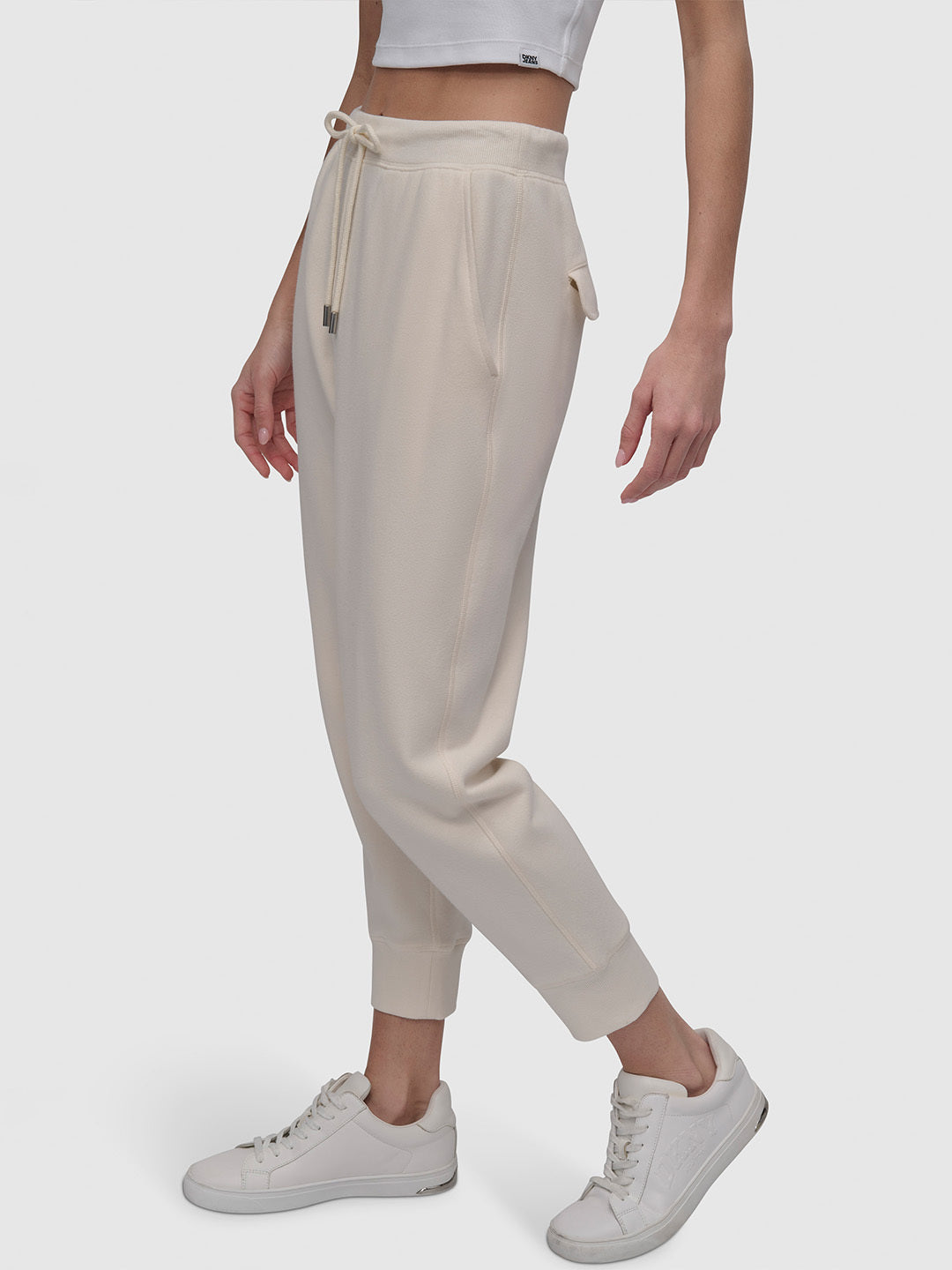 DKNY Women Cream Jogger Fit Solid Trouser