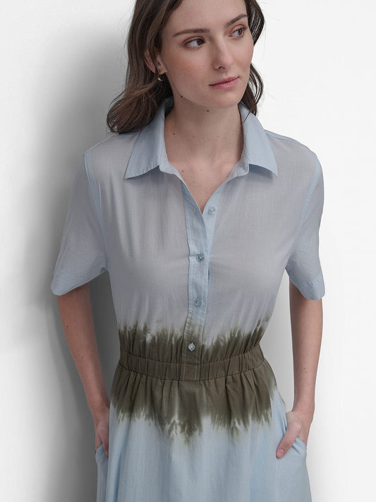 DKNY Women Blue Tie & Dye Collar Dress