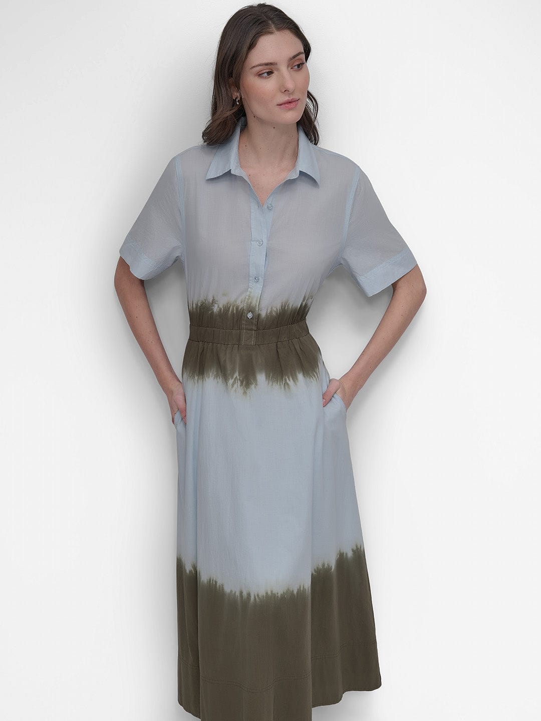 DKNY Women Blue Tie & Dye Collar Dress