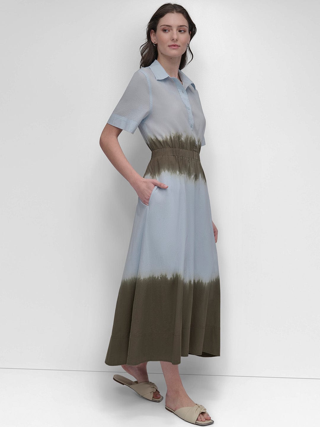 DKNY Women Blue Tie & Dye Collar Dress