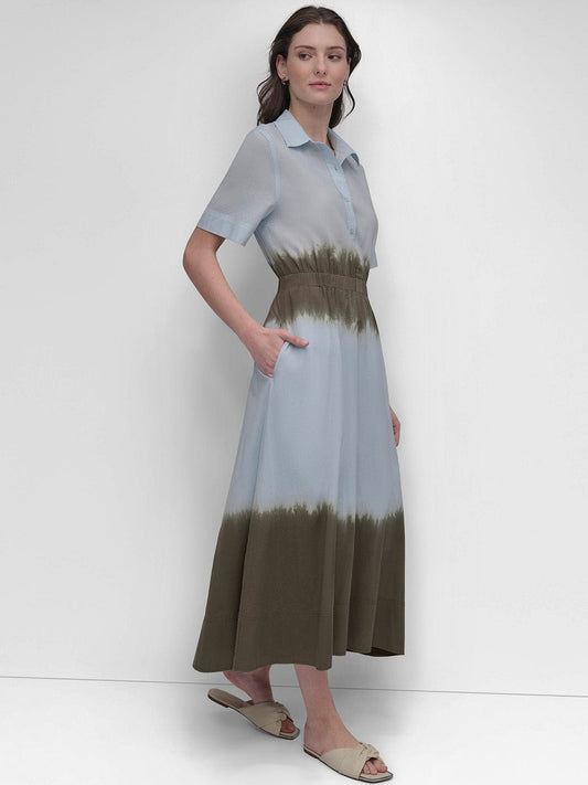 DKNY Women Blue Tie & Dye Collar Dress