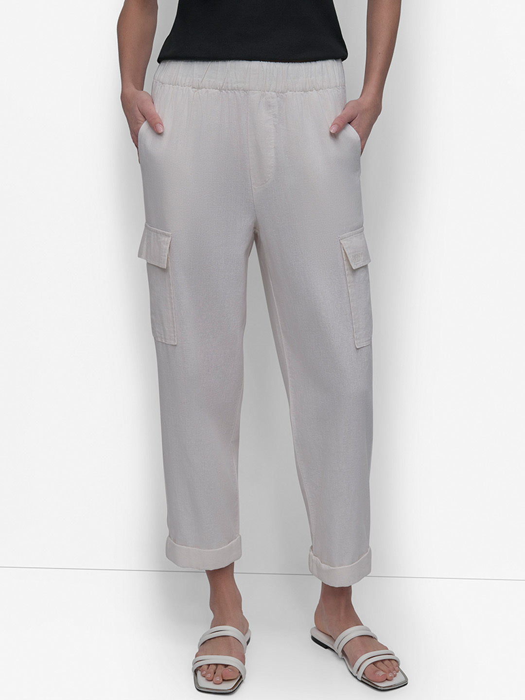 DKNY Women White Oversized Fit Solid Trouser