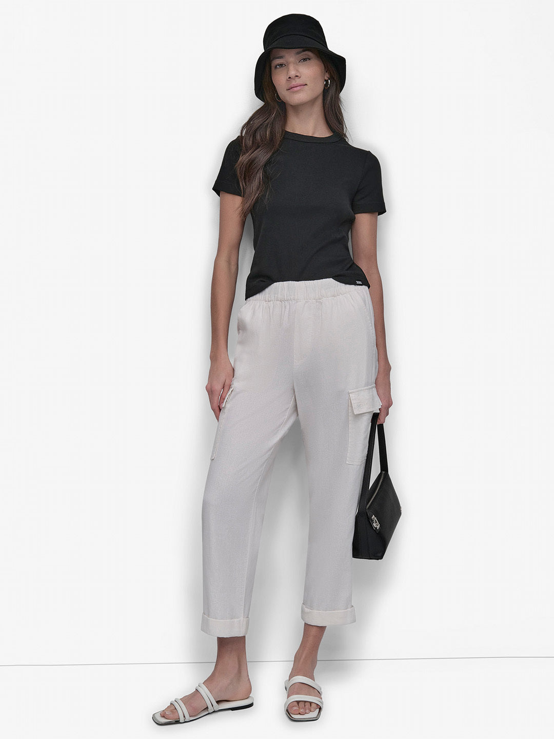 DKNY Women White Oversized Fit Solid Trouser