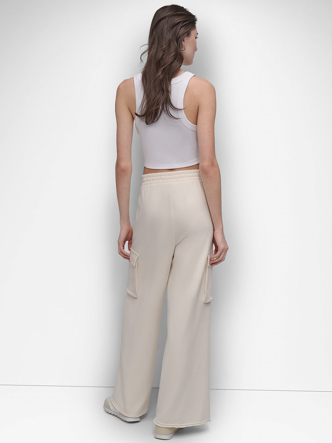 DKNY Women Cream Oversized Fit Solid Trouser