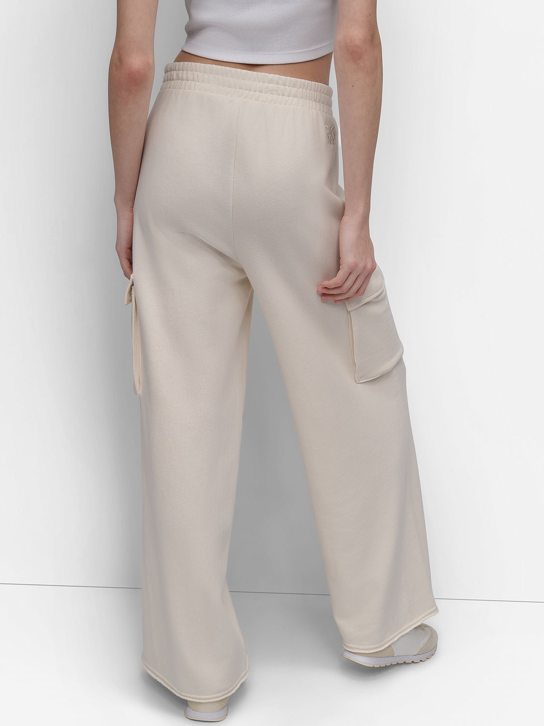 DKNY Women Cream Oversized Fit Solid Trouser