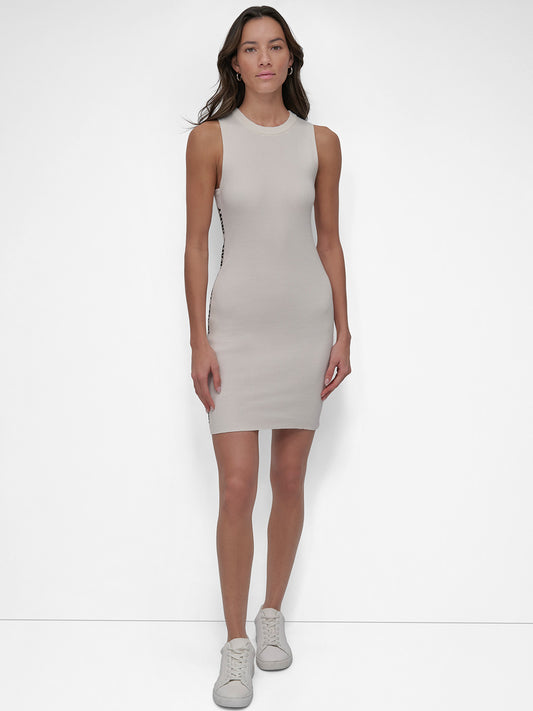 DKNY Women Cream Solid Round Neck Dress
