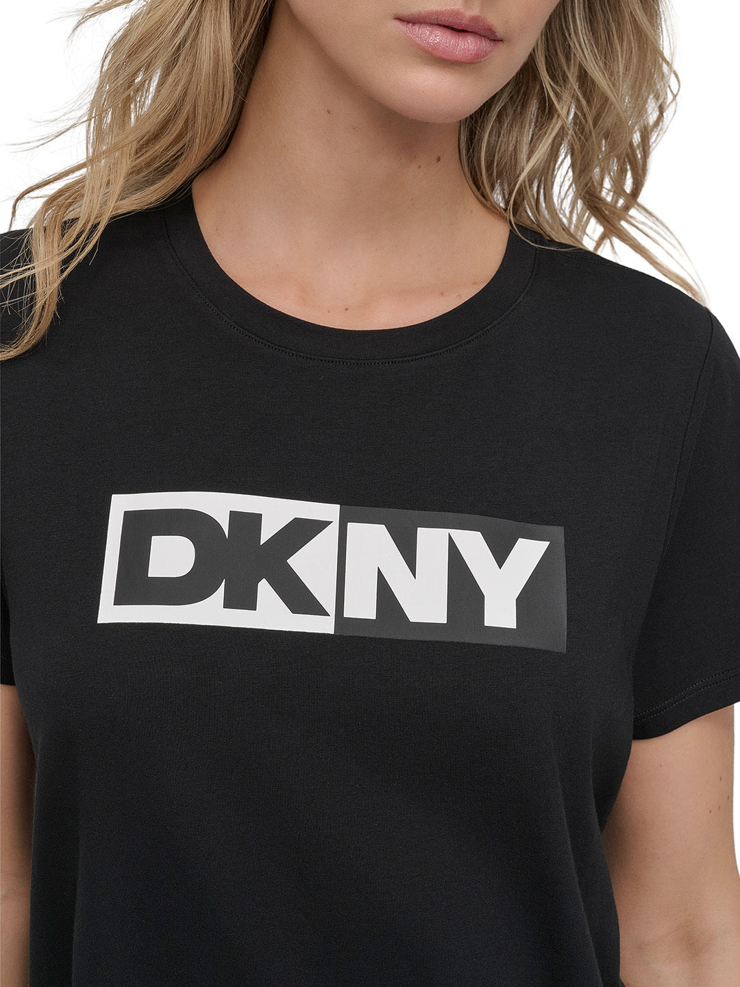 DKNY Women Black Solid Round Neck TShirt