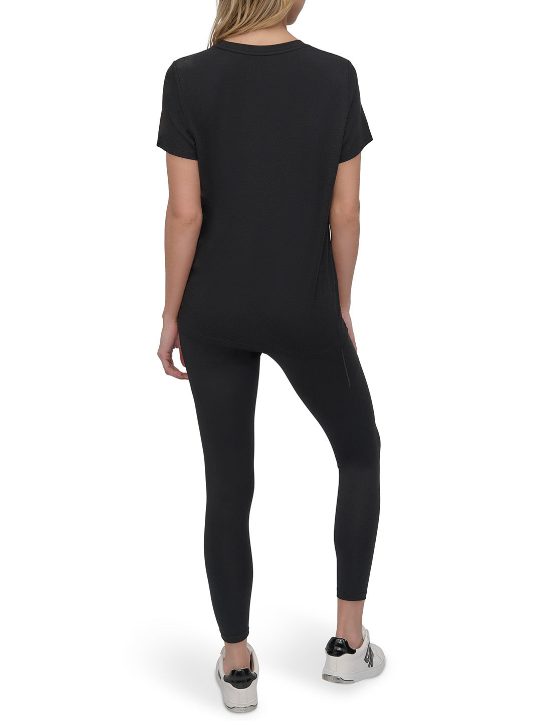 DKNY Women Black Solid Round Neck TShirt