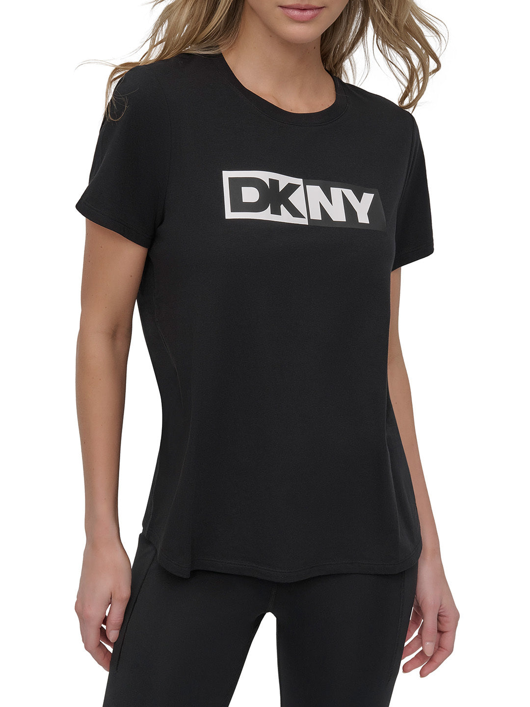 DKNY Women Black Solid Round Neck TShirt