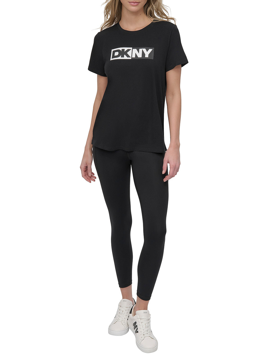 DKNY Women Black Solid Round Neck TShirt
