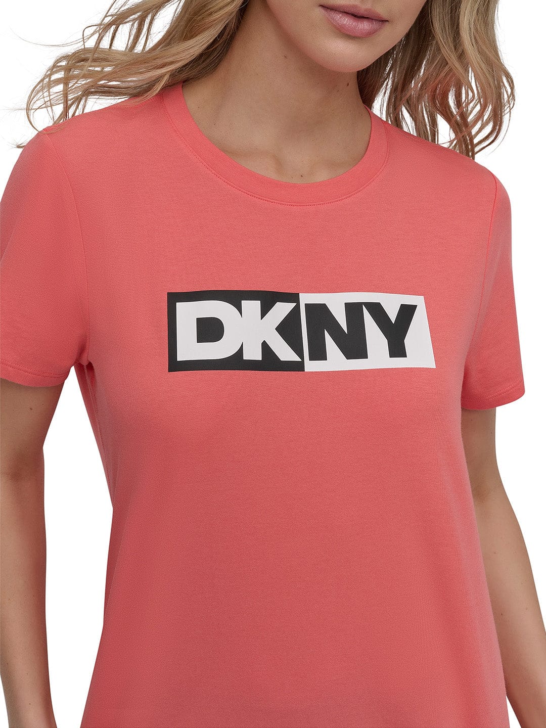 DKNY Women Orange Solid Round Neck Tshirt