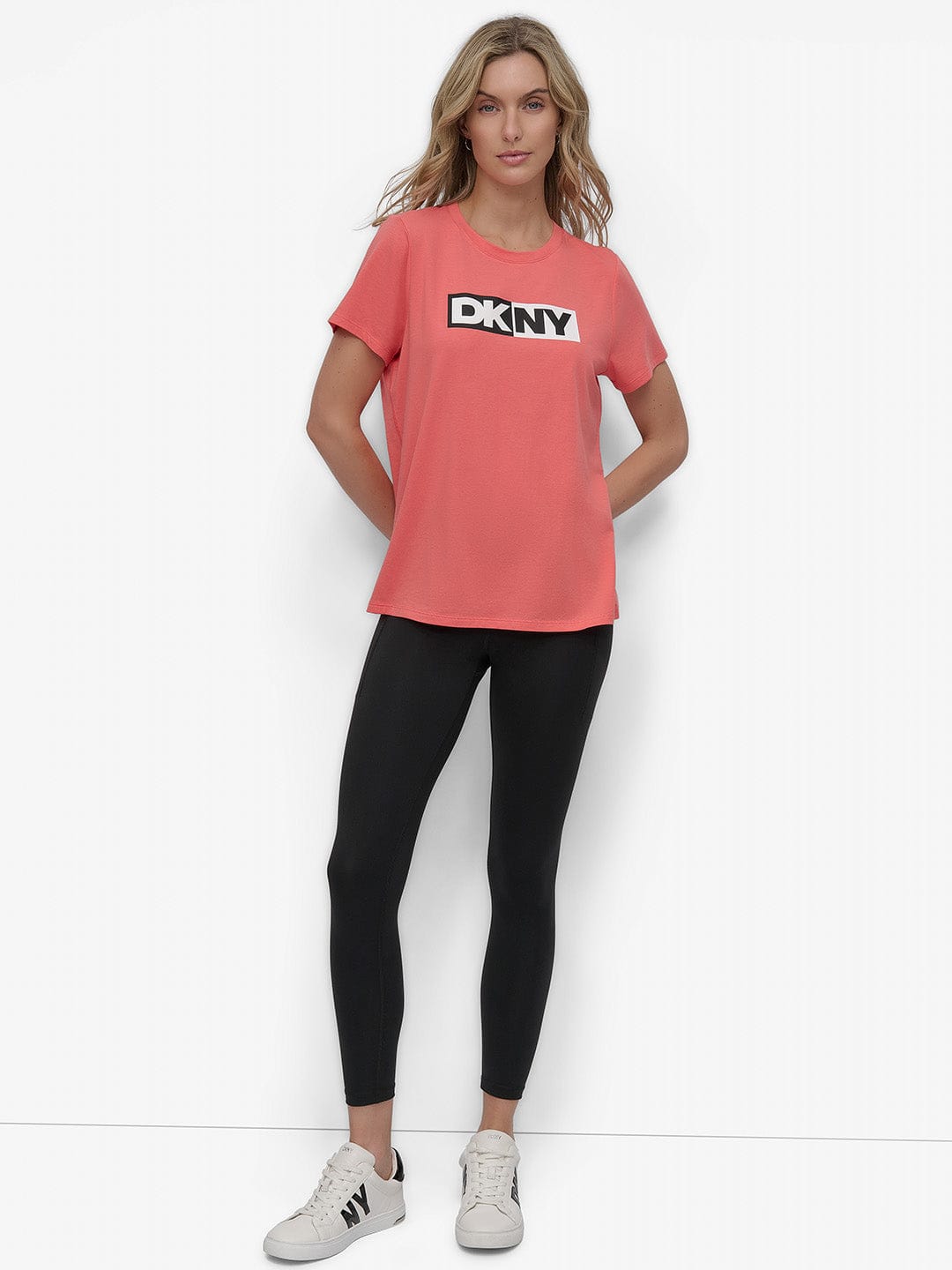 DKNY Women Orange Solid Round Neck Tshirt
