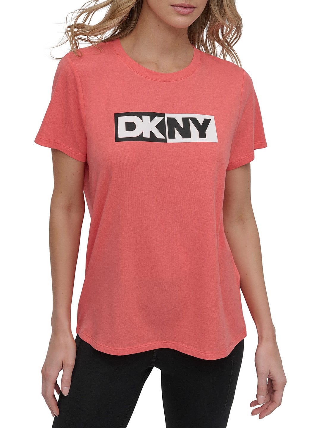 DKNY Women Orange Solid Round Neck Tshirt
