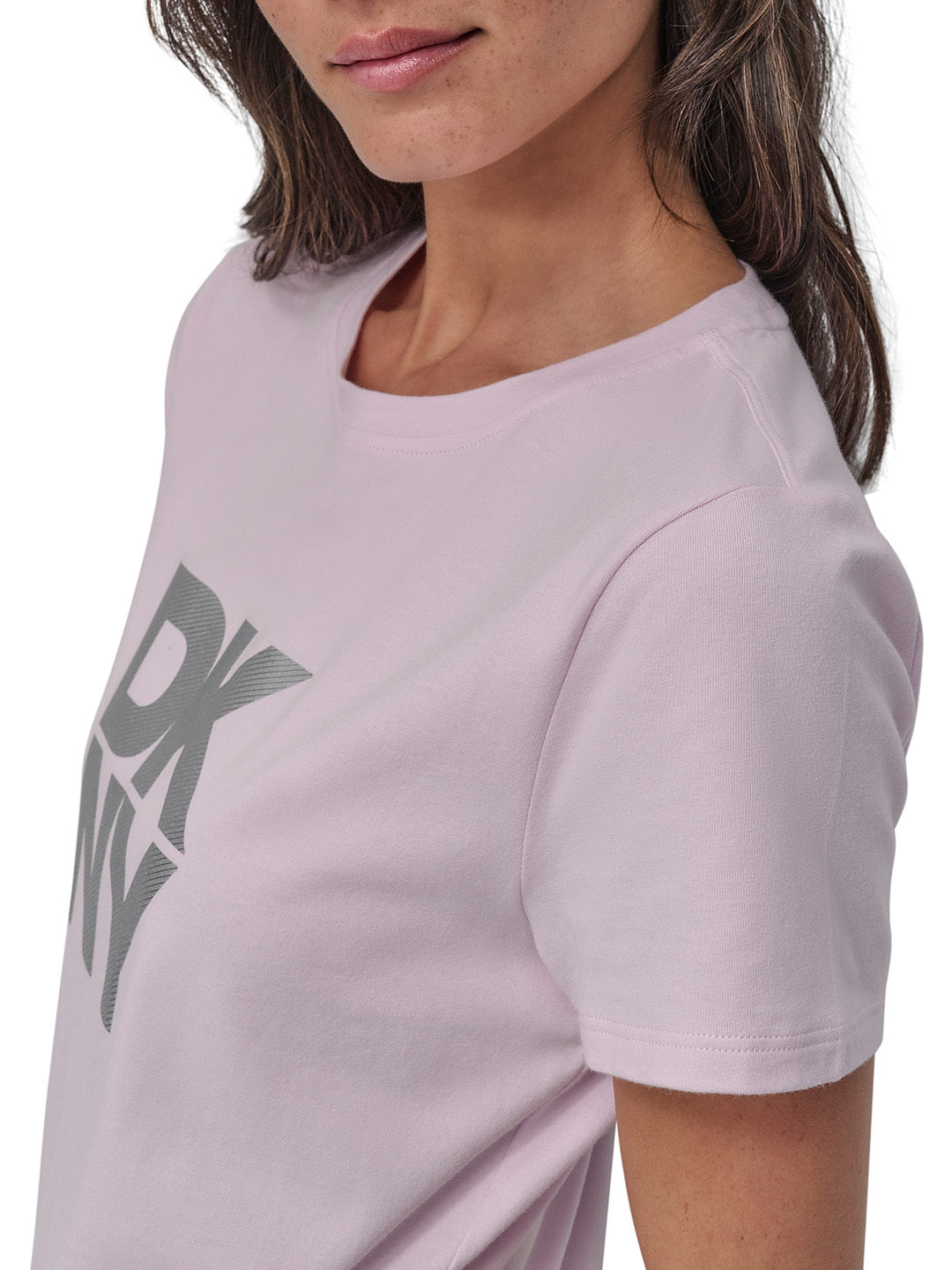 DKNY Logo Printed Women Pink Solid Round Neck TShirt