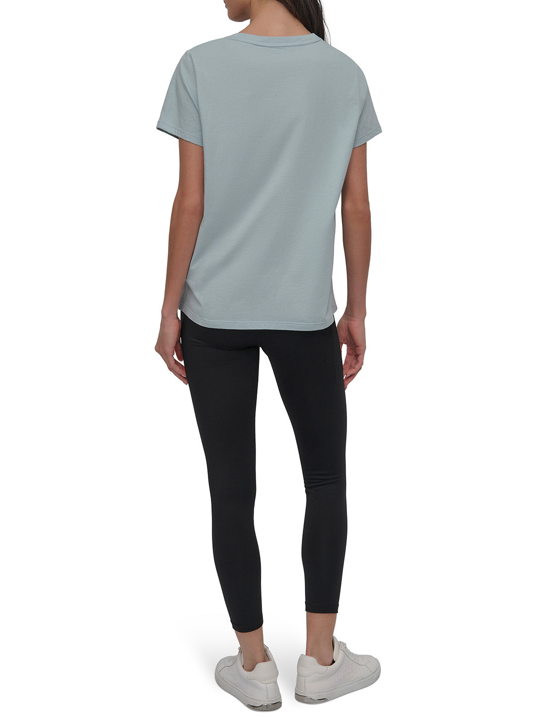 DKNY Women Green Solid Round Neck Tshirt