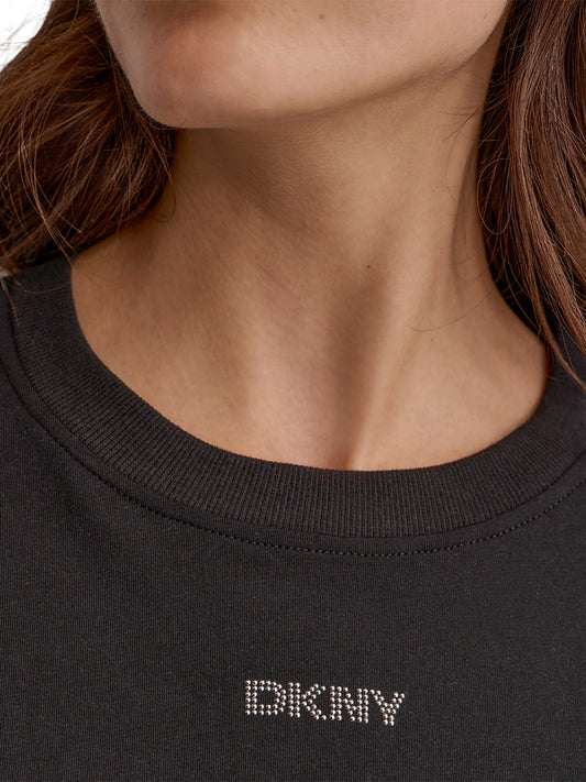 DKNY Women Black Solid Round Neck Tshirt