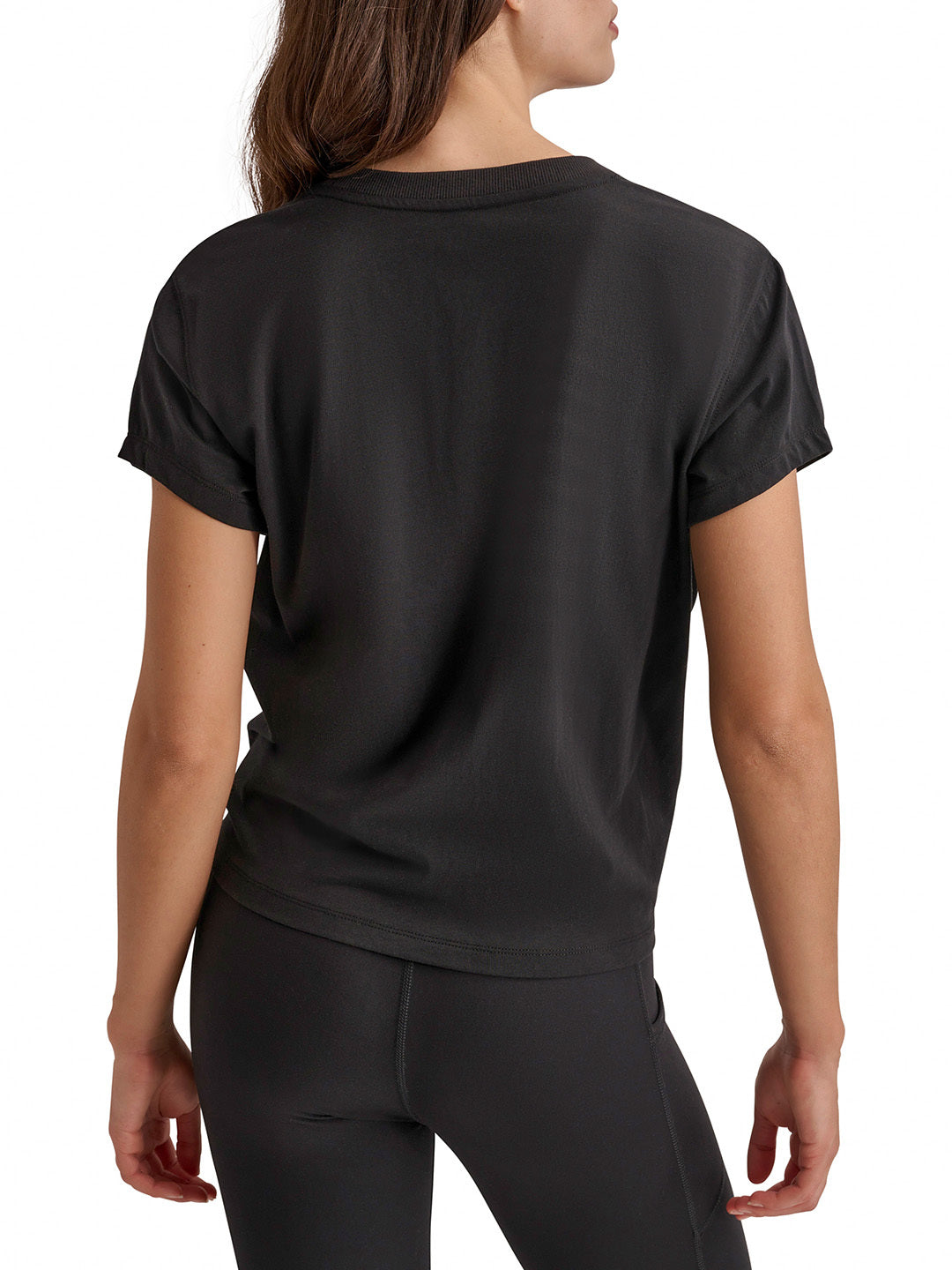 DKNY Women Black Solid Round Neck TShirt