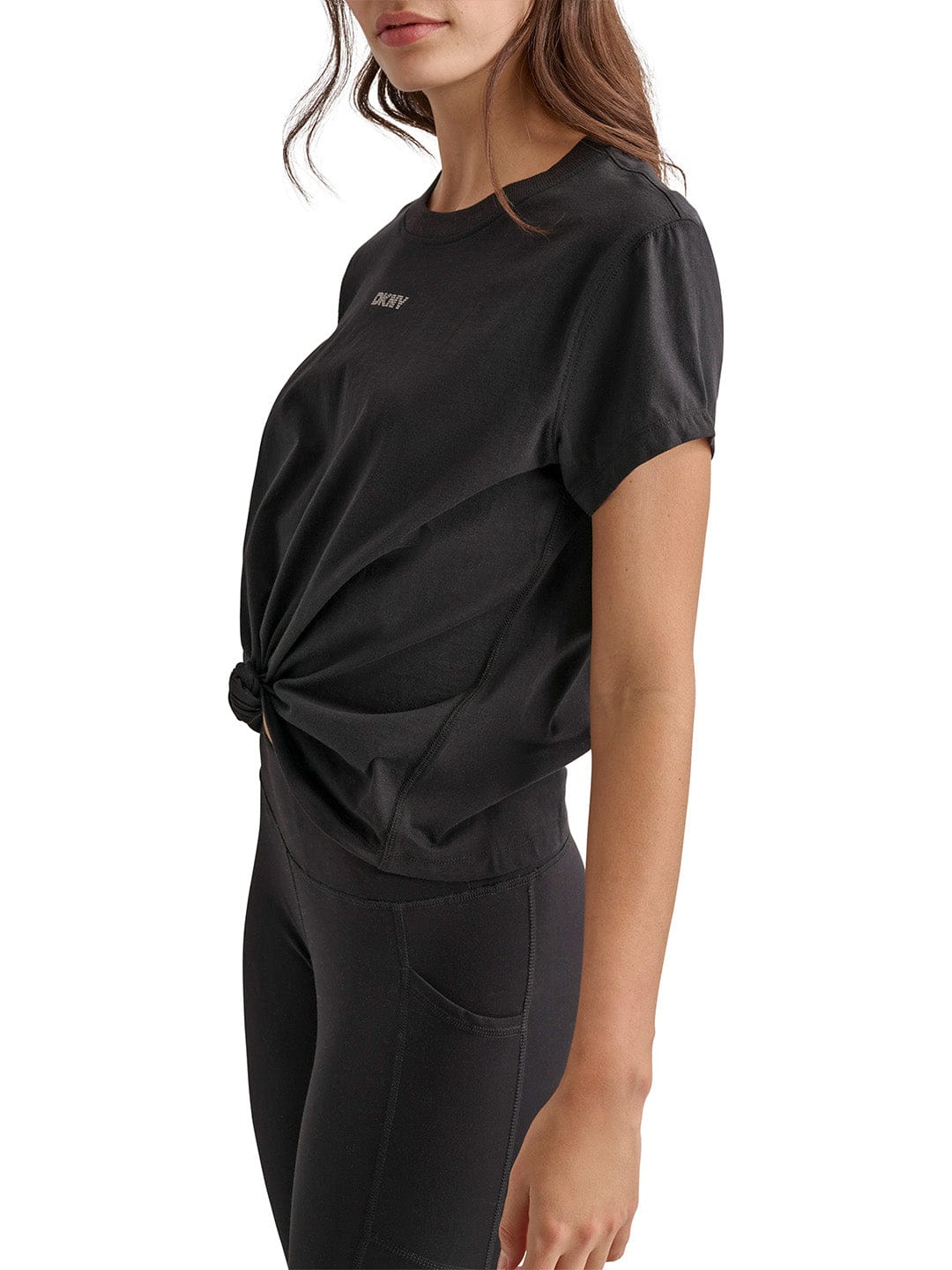 DKNY Women Black Solid Round Neck Tshirt