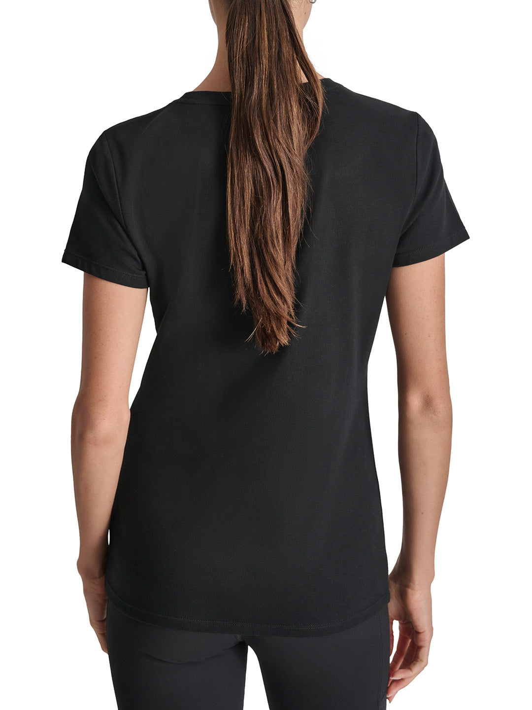 DKNY Women Black Solid Round Neck TShirt