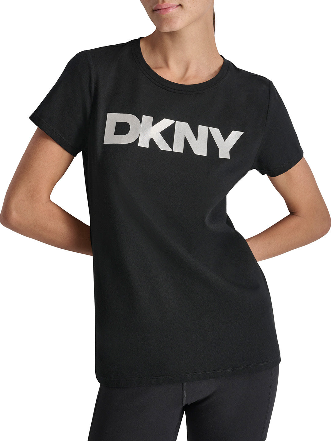 DKNY Women Black Solid Round Neck TShirt
