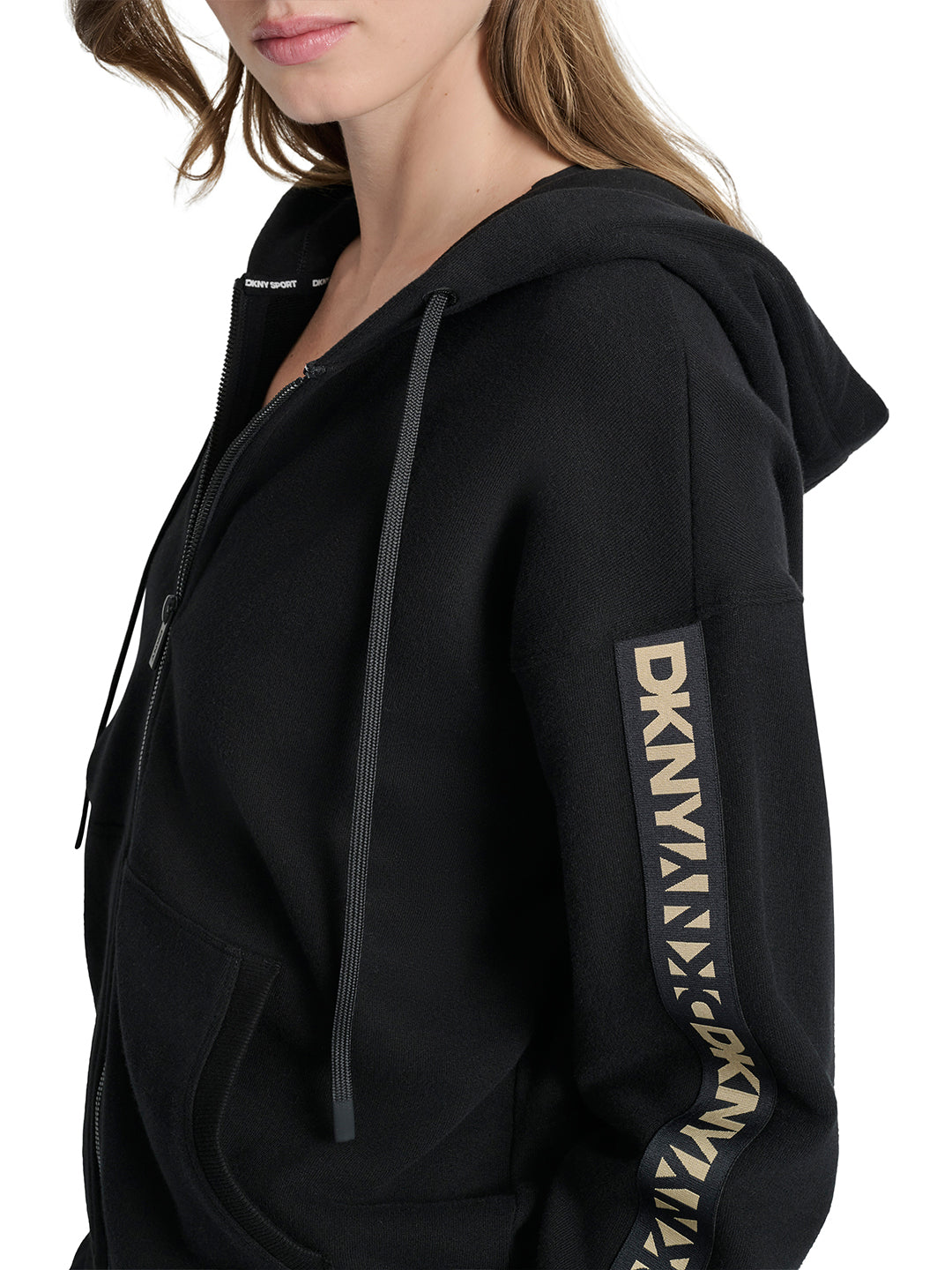 DKNY Women Black Tape Hooded Sweatshirt