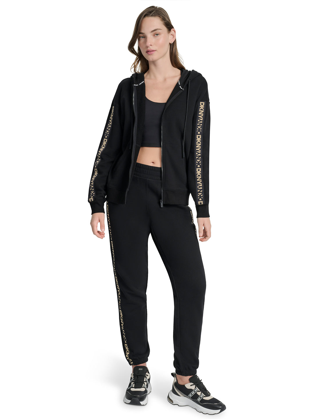 DKNY Women Black Tape Hooded Sweatshirt