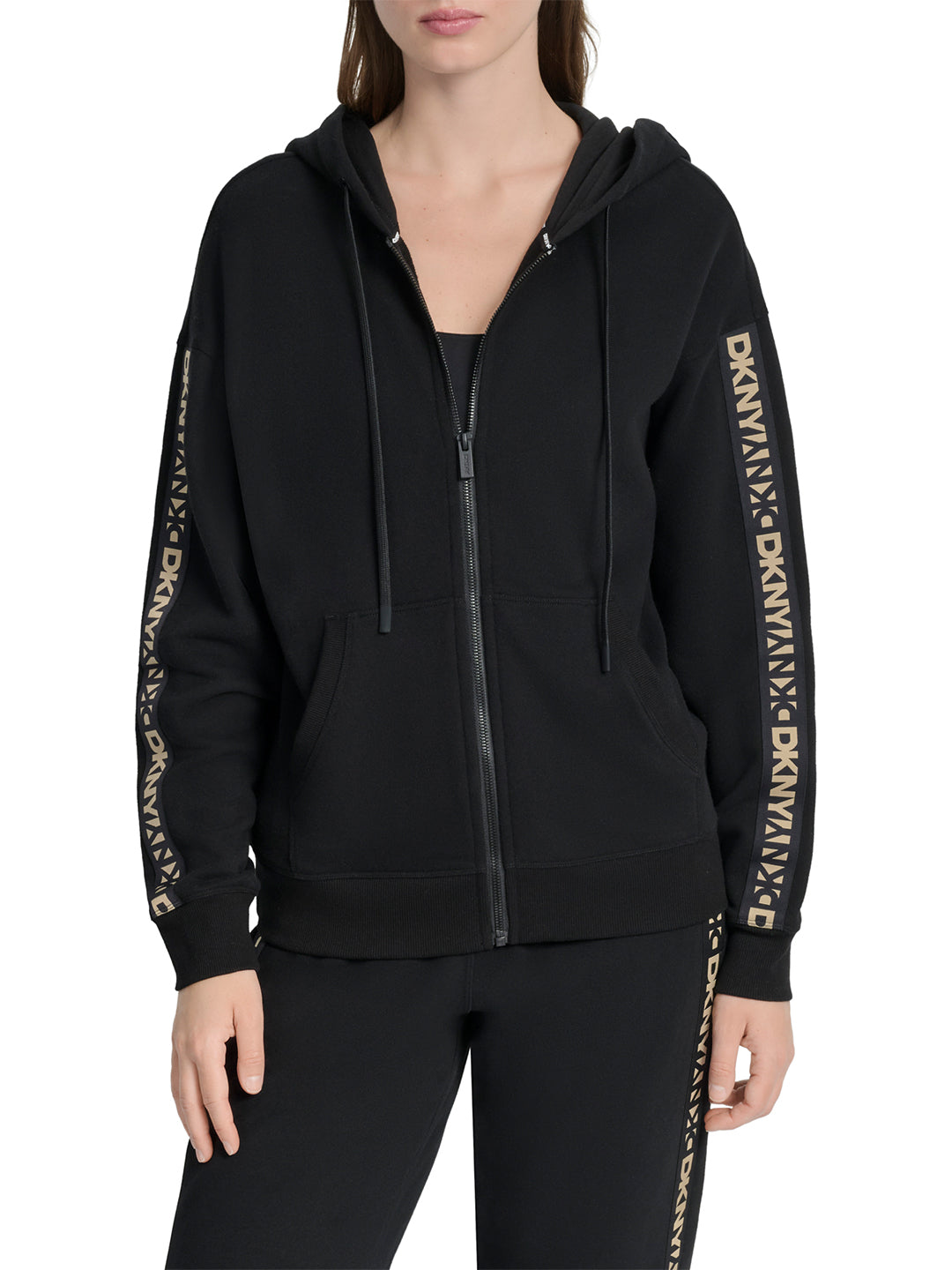 DKNY Women Black Tape Hooded Sweatshirt