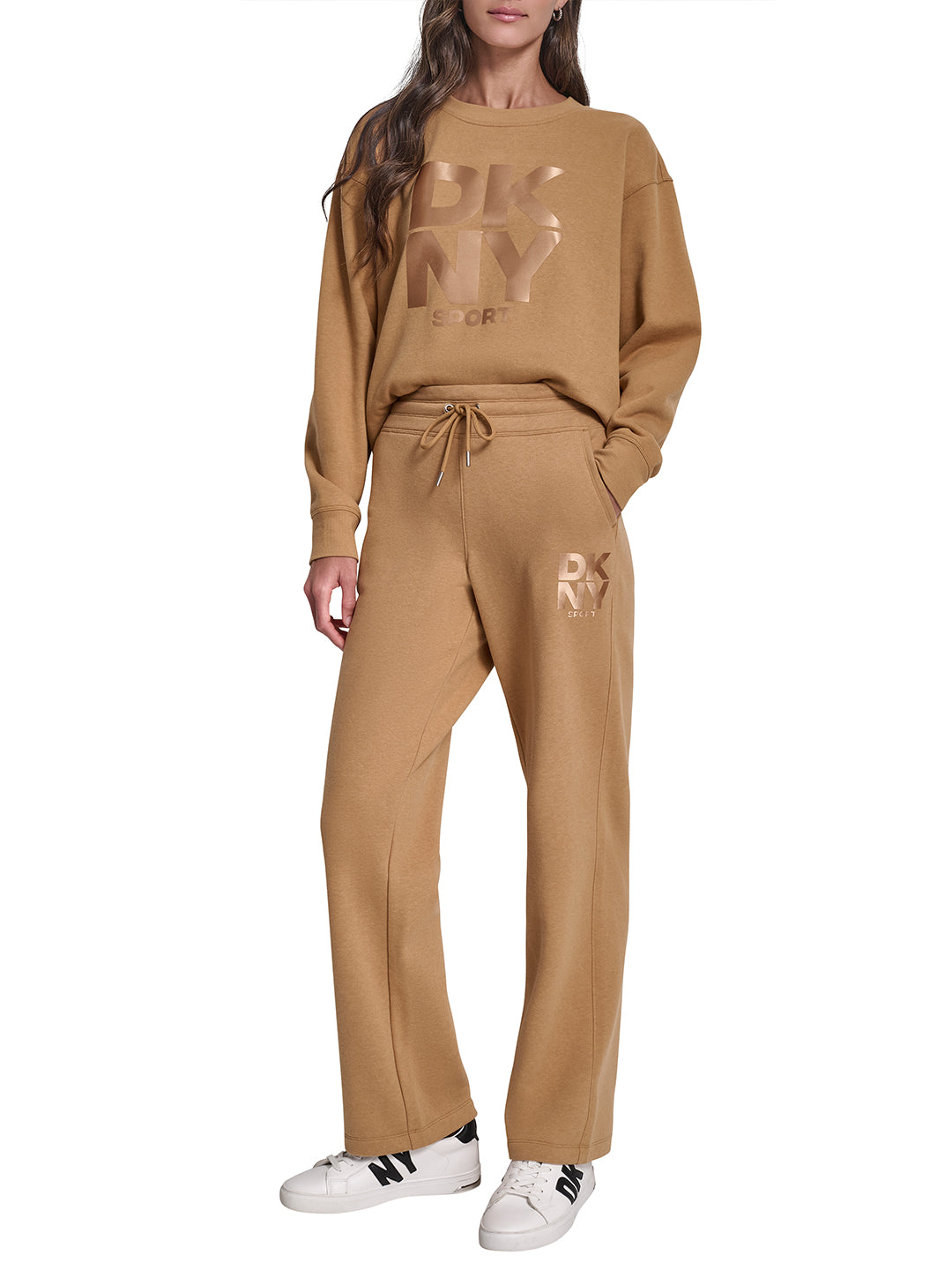 DKNY Women Beige Straight Fit Solid Sweatpant