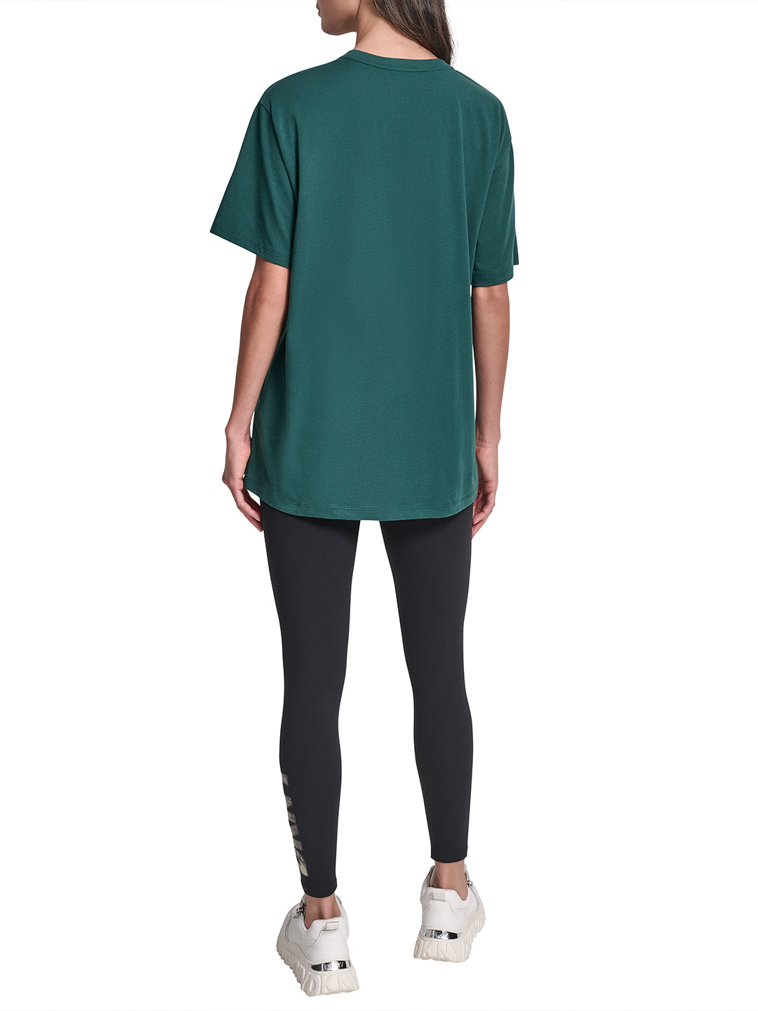 DKNY Women Green Solid Round Neck Tshirt
