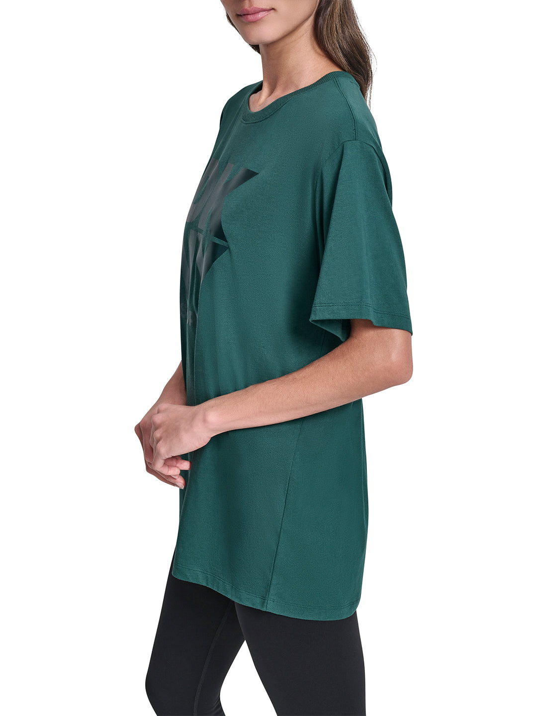 DKNY Women Green Solid Round Neck Tshirt