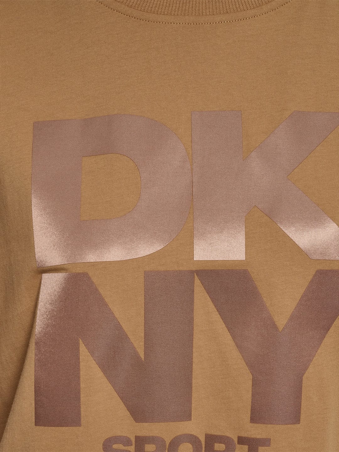 DKNY Women Brown Solid Round Neck Tshirt