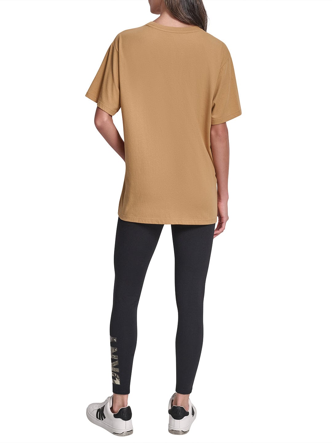 DKNY Women Brown Solid Round Neck Tshirt