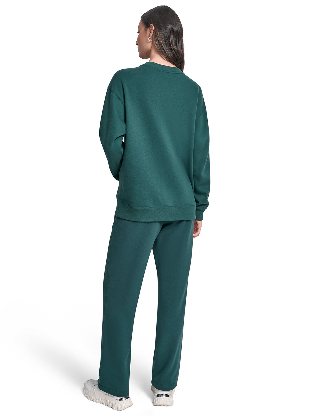 DKNY Women Green Solid Round Neck Sweatshirt